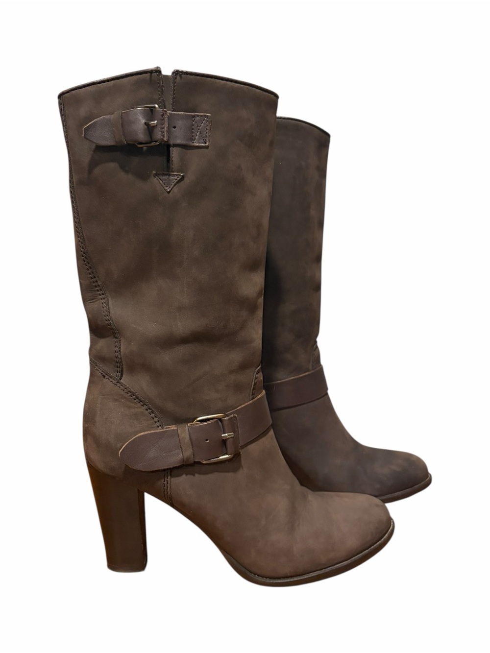 Italian Shoemakers Dark Brown Leather Mid-Calf Heeled Boots